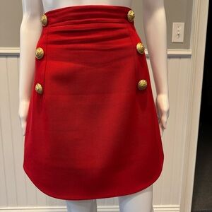 Balmain Red Mini Skirt with Gold Buttons